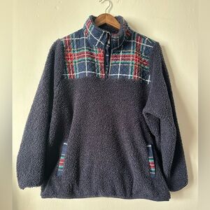 Vera Bradley Teddy Fleece Pullover Blue Paris/Tartan Plaid- 2XL (Fits Like L)
